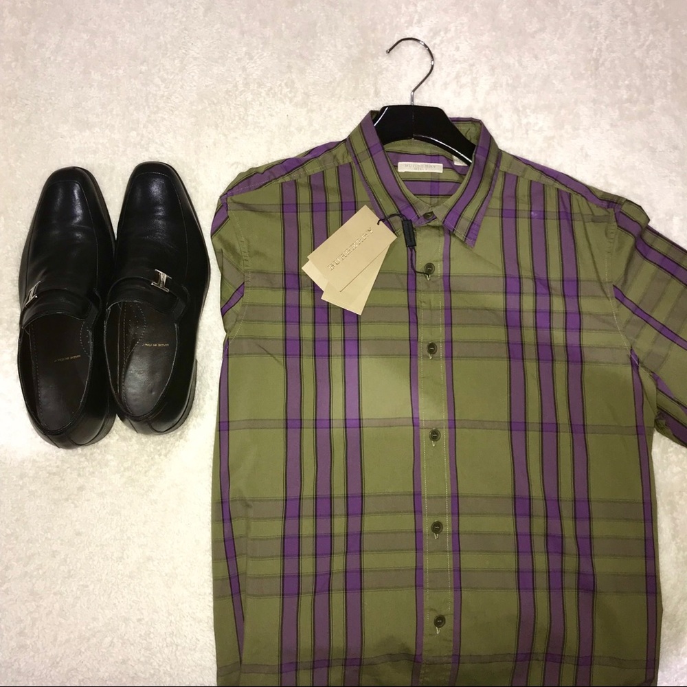 $250 Burberry Brit | Men’s Dress Shirt Green Sz:XL